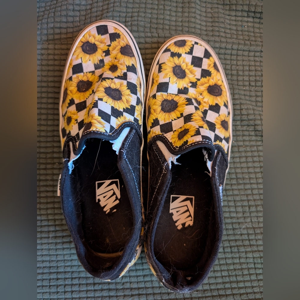 Vans Yellow and Black Sunflower Slip On Sneaker